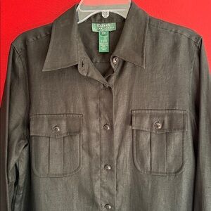 Lauren Ralph Lauren Black Linen Safari Style Shirt